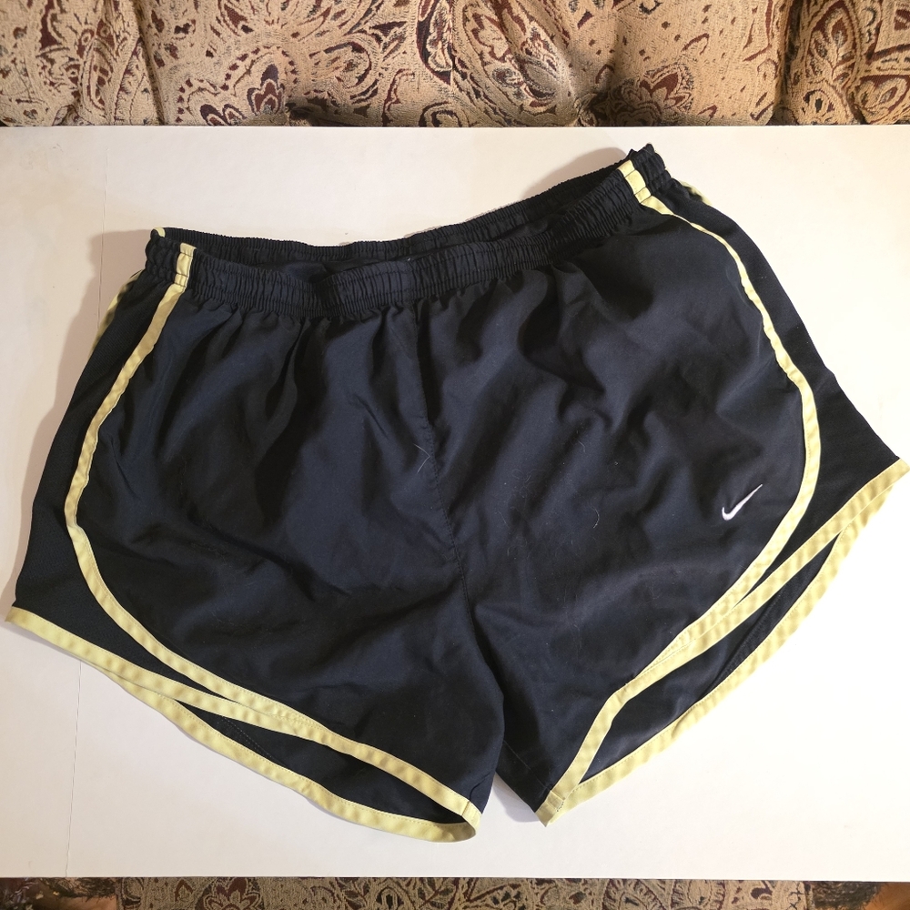Nike Women's Black Shorts Dry-Fit with Neon Yellow Trim